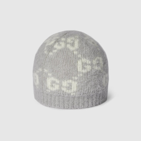 GG alpaca blend hat - light grey and white