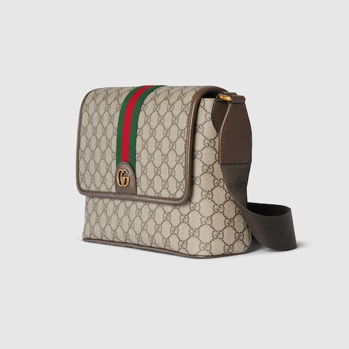 Ophidia medium messenger bag - beige and dark brown fabric