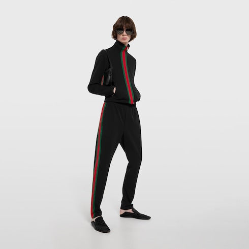 Stretch nylon sportswear pants with Web - black