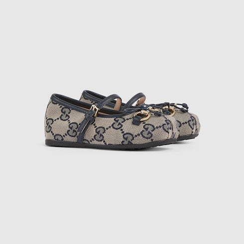 Toddler ballet flat with Horsebit - beige and blue GG canvas