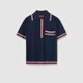 Polo top with striped trim - dark blue