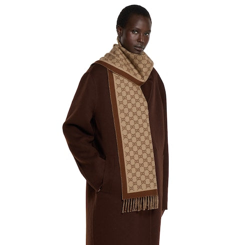 GG wool scarf - beige and brown