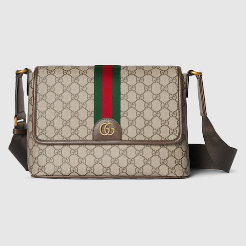 Ophidia medium messenger bag - beige and dark brown fabric