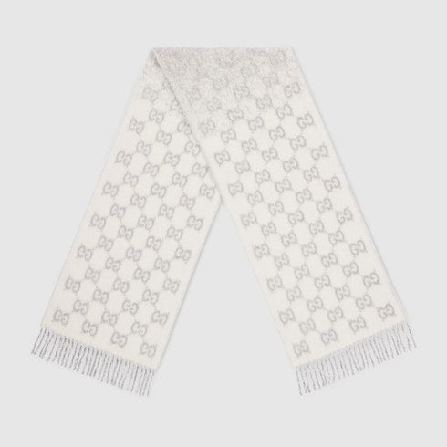 GG alpaca wool blend scarf - light grey and white