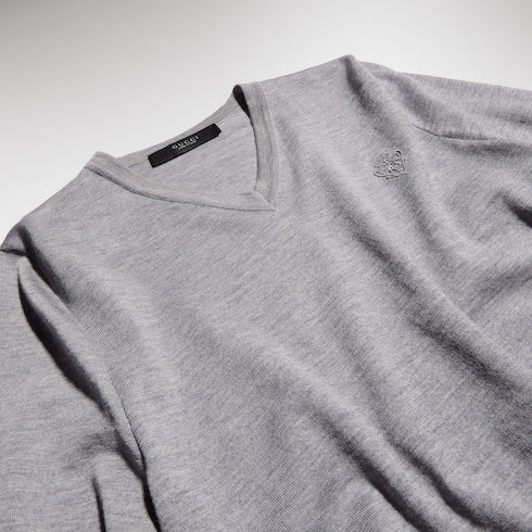 Fine wool sweater with embroidery - grey