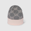 GG cashmere jacquard hat - grey and pink