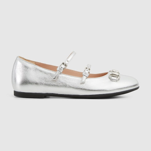 Children's ballet flat with Horsebit - silver metallic leather