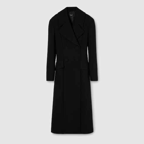 Double-breasted wool coat - black