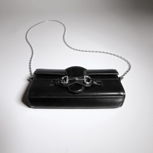 Wallet on chain with Horsebit - black leather