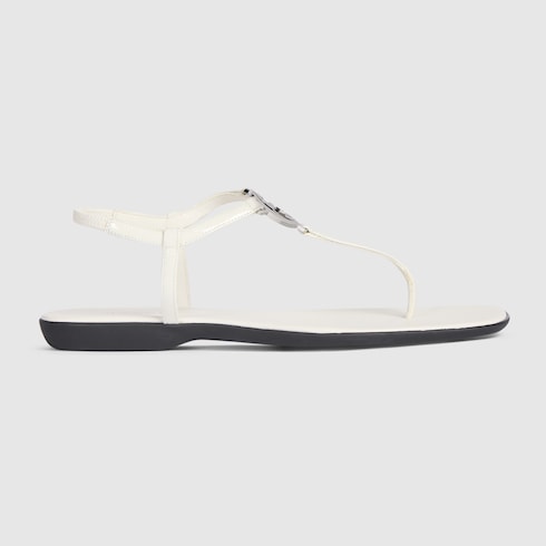 Women's thong sandal with Interlocking G - white patent leather