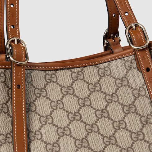GG Emblem large tote bag - beige and brown GG fabric