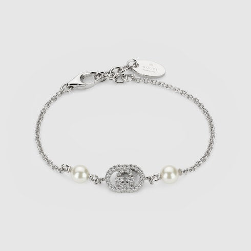 Crystal and pearl bracelet - palladium-toned brass