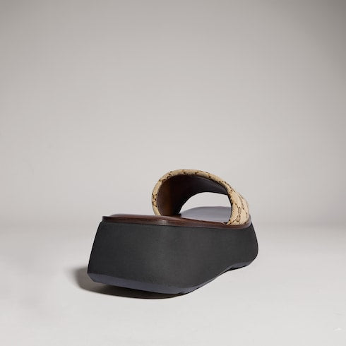 Women's flatform slide sandal - sand and brown GG canvas