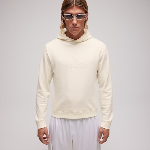 Cashmere jersey sweatshirt with embroidery - white