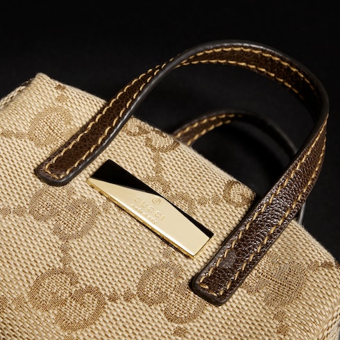 Boston bag-shaped charm - sand and brown GG canvas