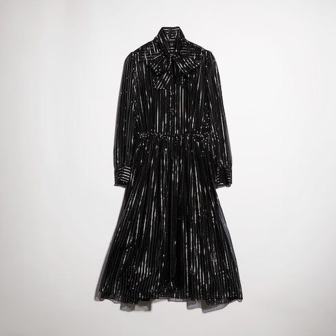 Pinstripe silk organza chemisier dress - black and silver