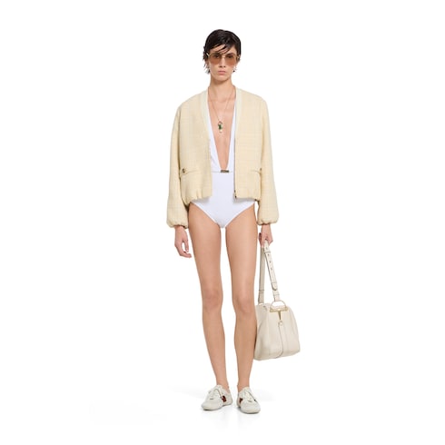 Check cotton tweed jacket - ivory