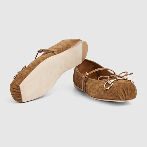 Women's Gucci Horsebit ballet flat - light brown mini GG suede
