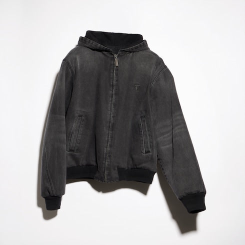 Reversible cotton denim zip jacket - black and dark grey