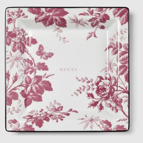 Herbarium print large trinket tray - cherry red and white