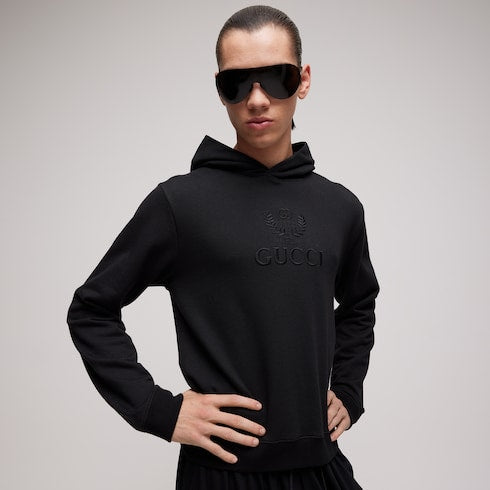 Cashmere jersey sweatshirt with embroidery - black