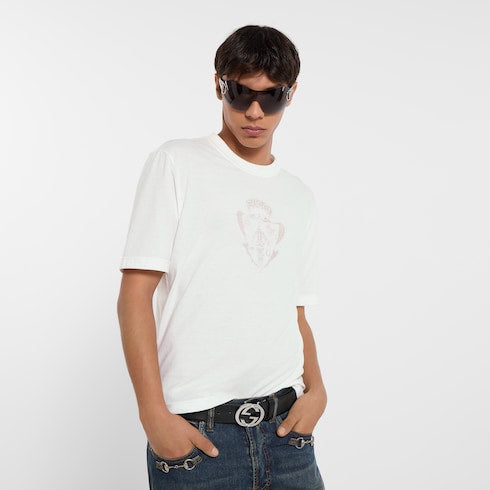 Cotton jersey T-shirt with devoré detail - off white