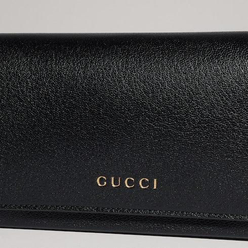 Mini pouch with Gucci lettering - black leather