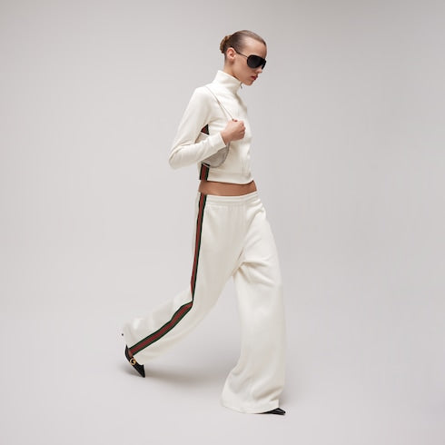 Rib cotton jersey leisure pants with Web - white