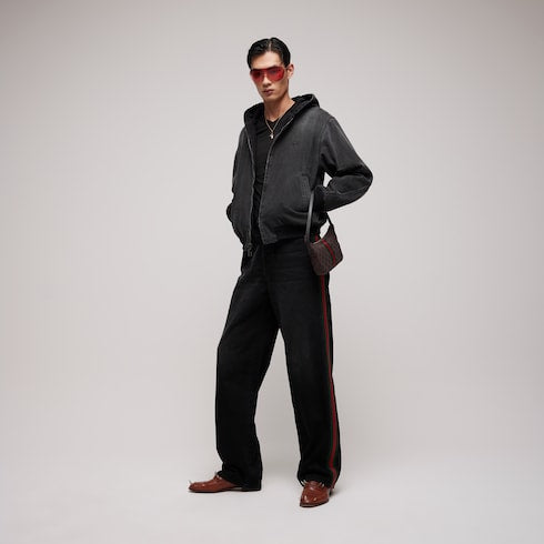 Reversible cotton denim zip jacket - black and dark grey