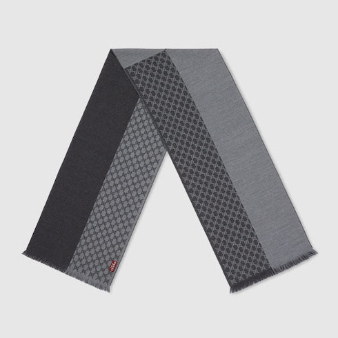 GG wool jacquard scarf - dark grey and light grey