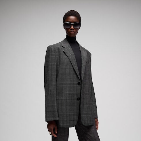 Checked fine wool jacket - grey and beige