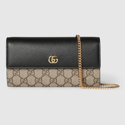 Bi-color GG Marmont wallet on chain - beige and black leather