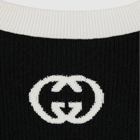 Ribbed T-shirt with intarsia - black