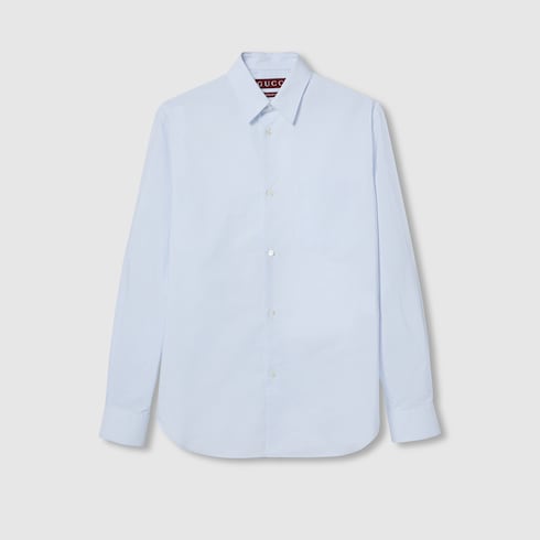 Striped cotton poplin shirt - white and light blue