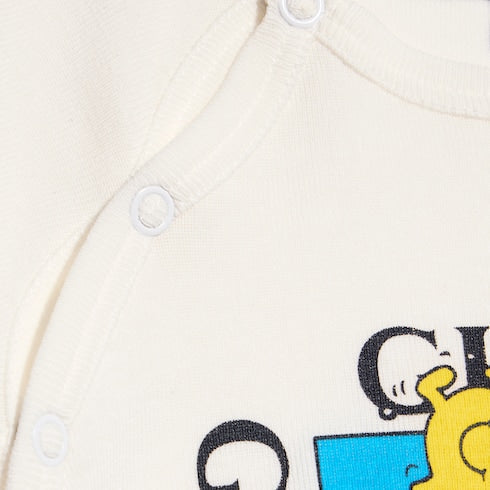 Baby cotton one-piece with print - white