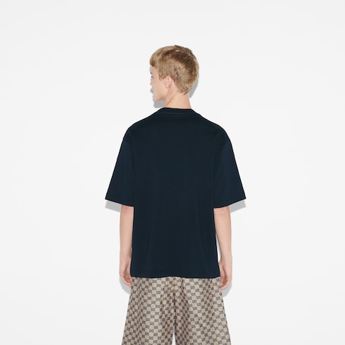 Printed cotton jersey T-shirt - navy