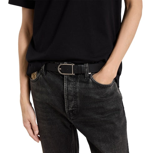 Reversible belt with rounded buckle - black GG leather and leather