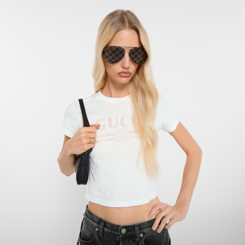 Cotton jersey T-shirt with devoré detail - white