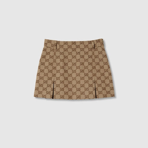 Children's GG canvas skirt - camel and dark brown
