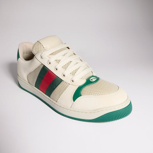 Men's Screener sneaker - white mesh, green leather