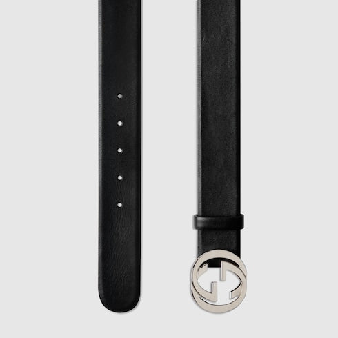 Belt with Interlocking G buckle - black leather