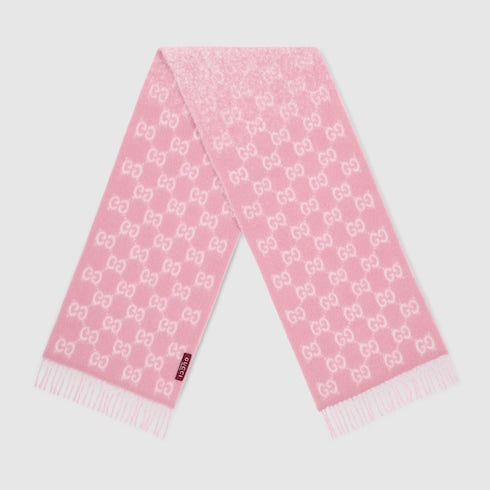 GG alpaca wool blend scarf - pink and white