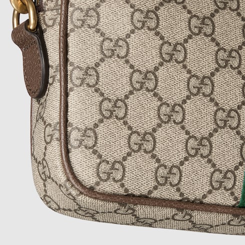 Ophidia small crossbody bag - beige and dark brown fabric