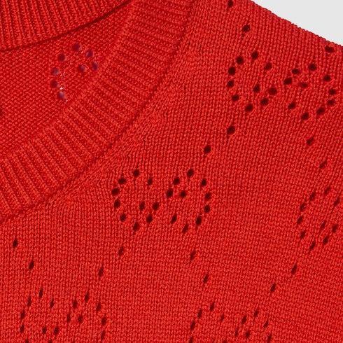 GG pointelle cotton silk cardigan - red