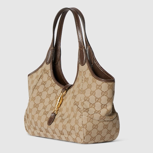 Mercato small tote bag - sand and brown GG canvas