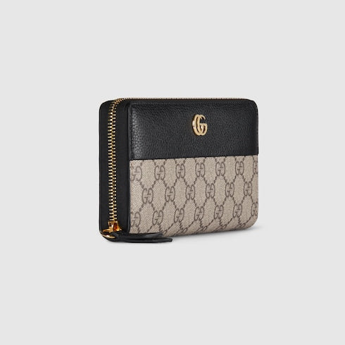 Bi-color GG Marmont zip around wallet - beige and black leather