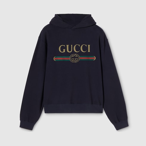 Cashmere blend sweatshirt with print - dark blue