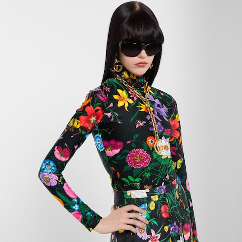 Printed sparkling jersey turtleneck - multicolor
