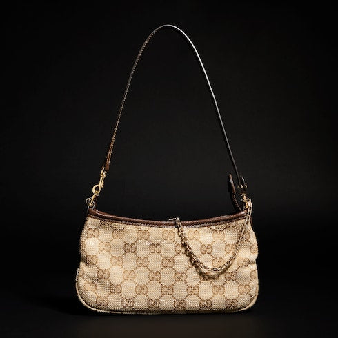 Gossip crystal small shoulder bag - sand and brown GG canvas