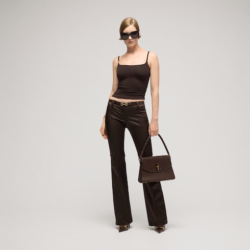 Thin belt with Horsebit buckle - dark brown leather
